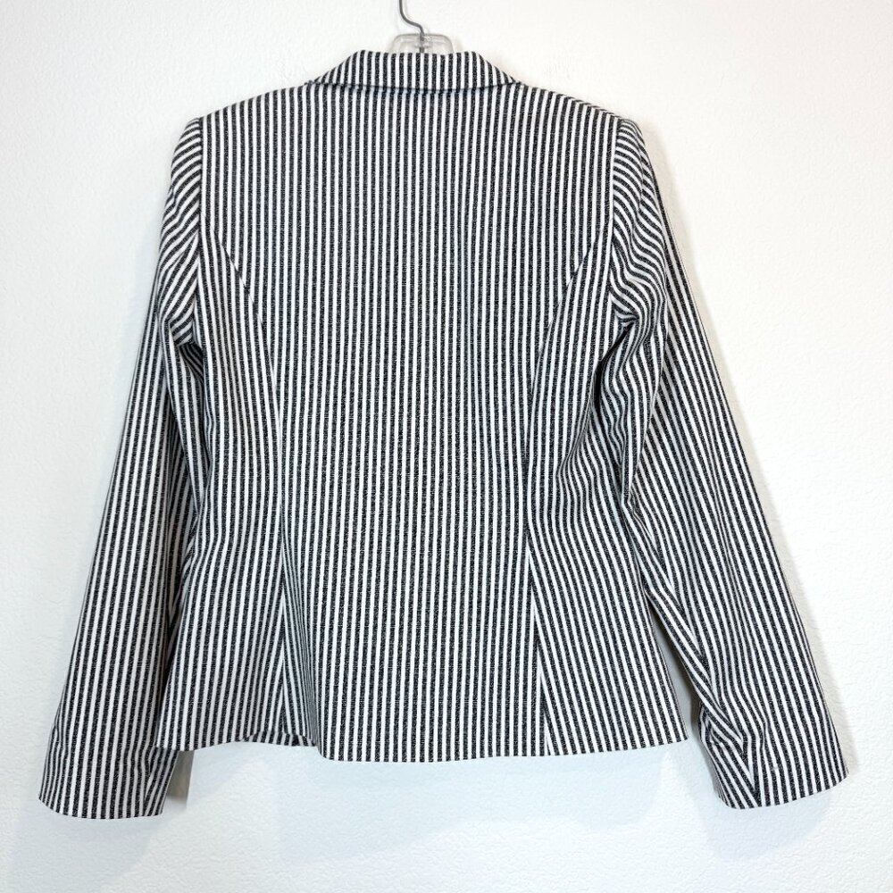 Gray White Blazer Jacket Stripe Seersucker Nautical Preppy Office Size 6 - Picture 3 of 10
